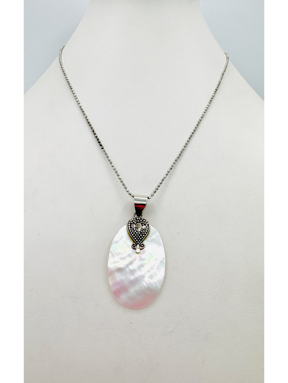 Italian sterling silver chain abalone pendant necklace